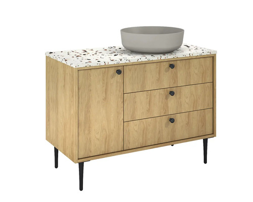 Mobilier de lavabo cu lavoar, o ușă și trei sertare pentru baie.