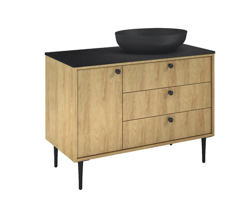 Dulap de bază pentru lavoar cu lavoar aplicat, o ușă și trei sertare