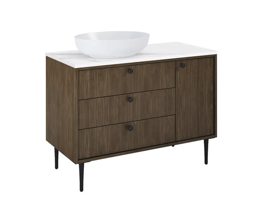 Dulap inferior pentru lavoar cu sertare, ușă și lavoar așezat pe blat