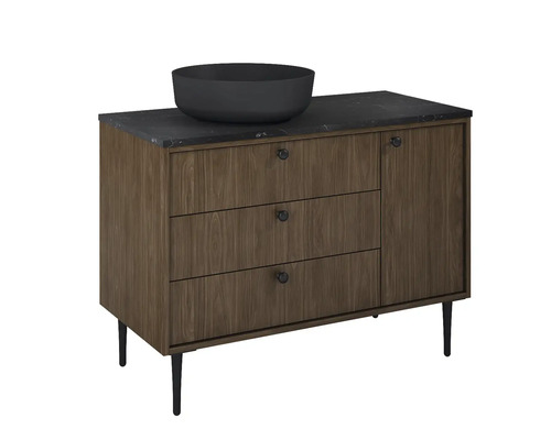 Dulap de bază pentru lavoar cu trei sertare, o ușă și lavoar așezat pe blat