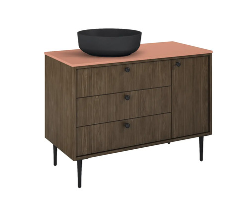 Dulap de bază pentru lavoar cu trei sertare, o ușă și lavoar așezat pe blat