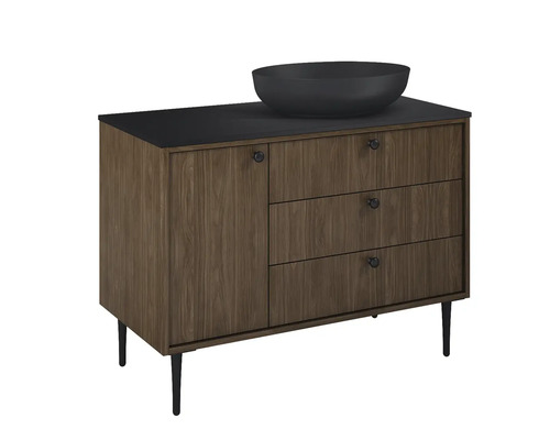 Dulap de lavoar cu lavoar și dulap cu sertare și o ușă.