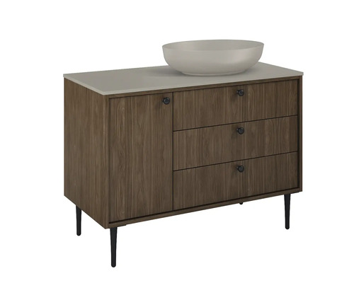 Dulap de bază pentru lavoar cu lavoar aplicat, o ușă și trei sertare