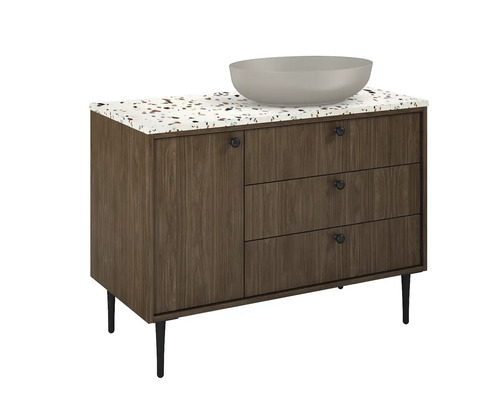 Dulap de lavoar cu trei sertare, o ușă, lavoar așezat și picioare