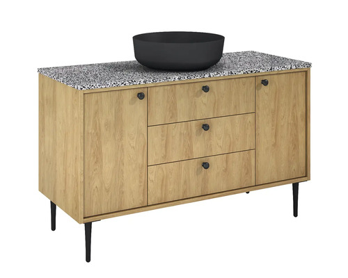 Dulap de bază pentru lavoar cu lavoar aplicat, trei sertare și o ușă