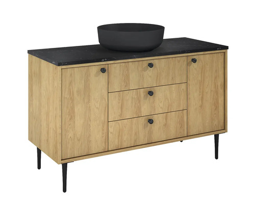 Dulap de bază pentru lavoar cu lavoar negru aplicat și sertare