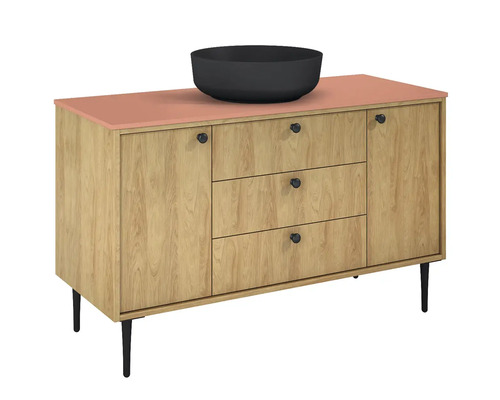 Comodă cu trei sertare, două uși și vas