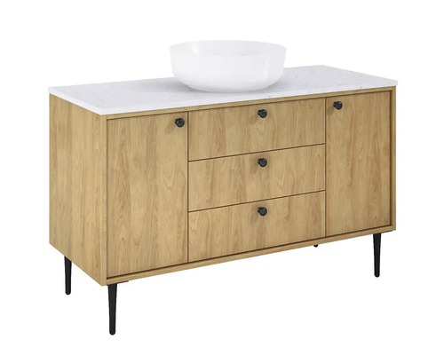 Dulap de lavoar cu lavoar, structură de lemn, trei sertare și un dulap