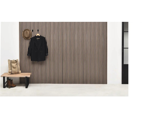 Exemplu de zonă de intrare cu panouri de perete, bancă și dulap