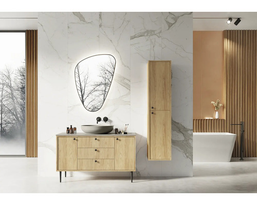 Baie cu dulap inferior pentru lavoar, oglindă, dulap înalt și cadă