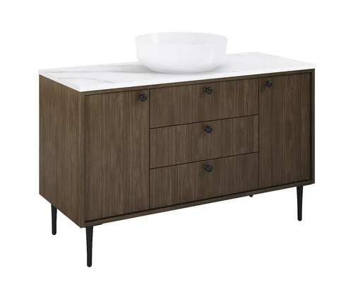 Chiuvetă cu chiuvetă pe o comodă cu sertare și uși