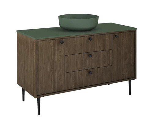 Dulap inferior de lavabo cu două uși, trei sertare și un bol de lavabo