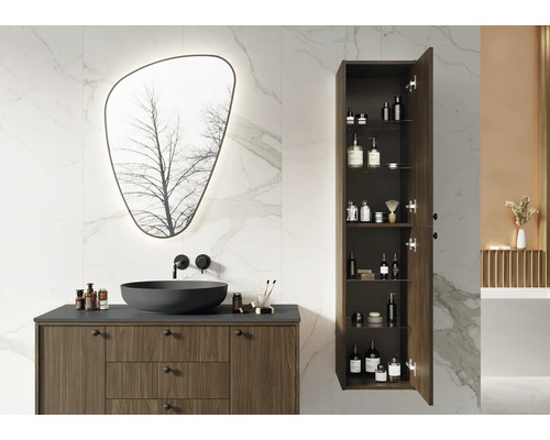 Baie cu dulap de bază pentru lavoar, oglindă și dulap înalt