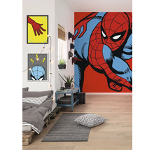 Dormitor cu pictură murală Spiderman, pat, covor și decorațiuni