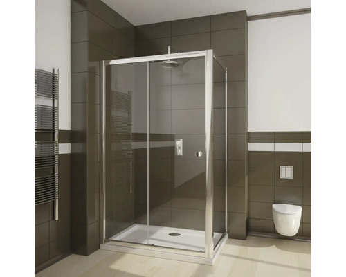 Set cabină de duș dreptunghiulară Radaway Premium DWJ+S cu cădiță de duș și sifon, 120x90 cm, sticlă transparentă, profil crom