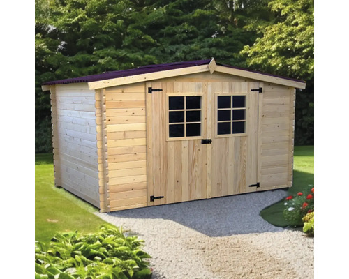 Căsuță de grădină HABRITA fără podea lemn masiv rășinoase 315x304 cm natur Cabină de grădină din lemn cu două ferestre și ușă dublă