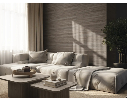 Living cu canapea modulară, măsuțe de cafea și plantă de interior