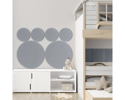 Panou decorativ tapițat Riviera rotund gri-albastru Ø 60 cm, aspect de catifea