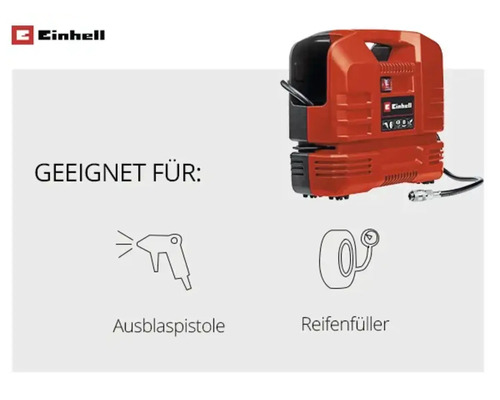 Logo Einhell. Adecvat pentru pistol de suflat și umflător de anvelope. Compresor.