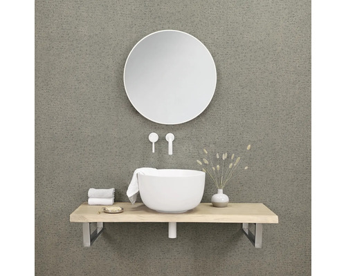 Baie modernă cu lavoar aplicat, oglindă și raft