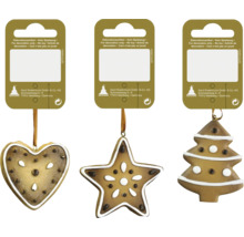 Trei pandantive decorative în formă de inimă, stea și brad