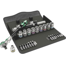 Set de scule cu clichet, chei tubulare și biți într-o geantă