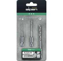 Set de burghie pentru metal Alpen PRO APM 3 cu trei burghie de diferite dimensiuni în ambalaj