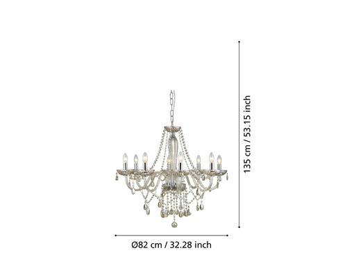 Candelabru din cristal cu opt lămpi, diametru 82 cm, înălțime 135 cm