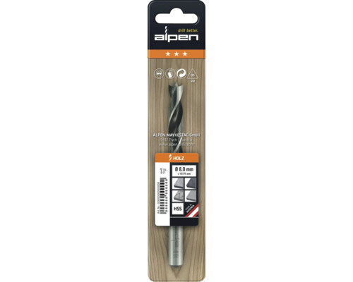 Burghiu pentru lemn Alpen 8 mm în blister