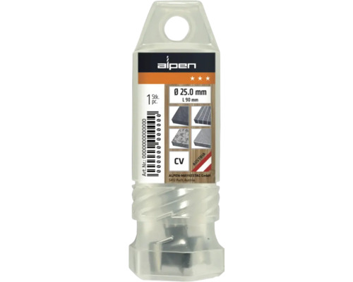 Freză Alpen cu diametrul de 25 de milimetri și lungimea de 90 de milimetri în ambalaj.