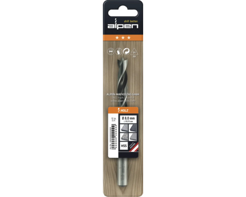 Burghiu elicoidal pentru lemn Alpen, diametru 8.0 mm, potrivit pentru lemn