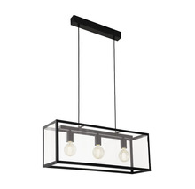 Lumină suspendată cu trei becuri, cu design dreptunghiular