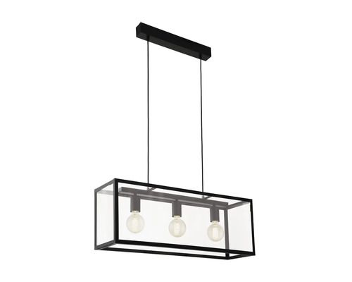 Lumină suspendată cu trei becuri, cu design dreptunghiular