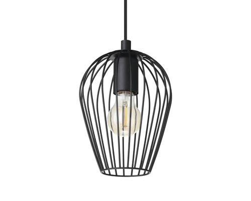 Lampa suspendată neagră cu abajur din sârmă și bec