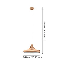 Lampa suspendată cu diametrul de 40 cm și înălțimea de 110 cm.
