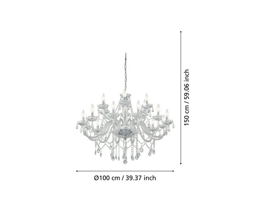 Candelabru cu elemente de cristal, aproximativ 150 centimetri înălțime și 100 centimetri diametru