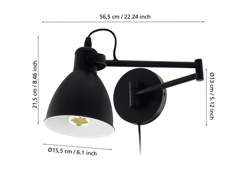 Lămpi de perete pivotantă cu dimensiuni.