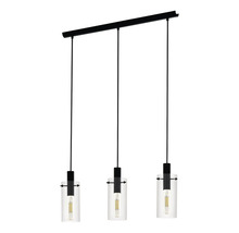 Lustră vintage Montefino E27 max. 3x60W, negru/sticlă transparentă