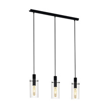 Lustră vintage Montefino E27 max. 3x60W, negru/sticlă transparentă