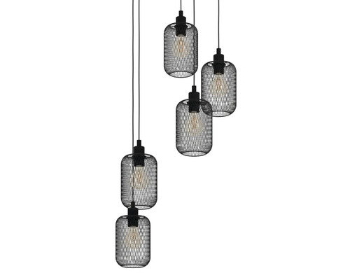 Lumină suspendată cu mai multe becuri cu abajur din sârmă