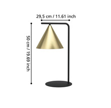 Lampă de masă cu abajur conic și specificații de dimensiuni