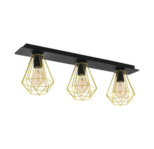 Lumină de tavan cu trei becuri și abajururi geometrice