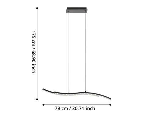 Lustr ondulat cu dimensiunile de 78 cm pe 175 cm.