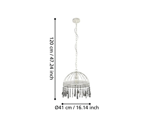Lustr decorativ cu colivie metalică și pandantive de cristal, diametru 41 cm, înălțime 120 cm