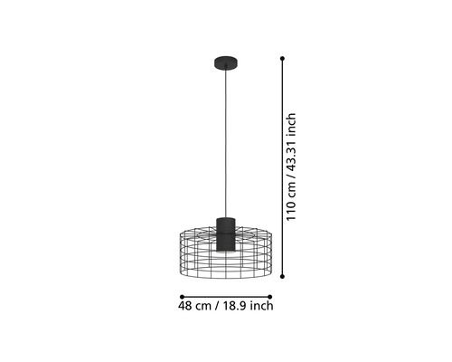 Lampa suspendată cu dimensiunile de 48 pe 110 centimetri