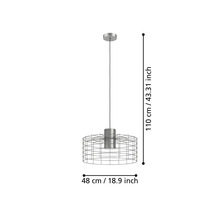 Lumină suspendată cu o înălțime de 110 centimetri și un diametru de 48 de centimetri.