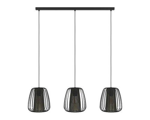 Lumină suspendată cu trei abajururi metalice
