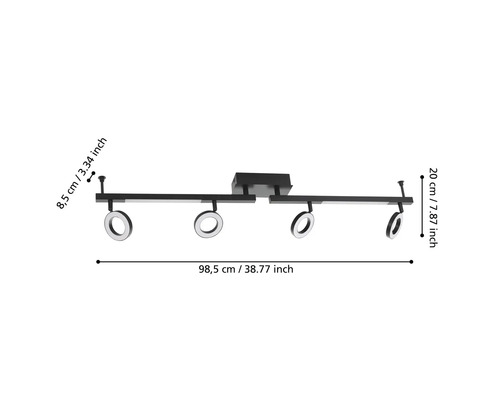 Plafonieră cu patru lumini și dimensiuni