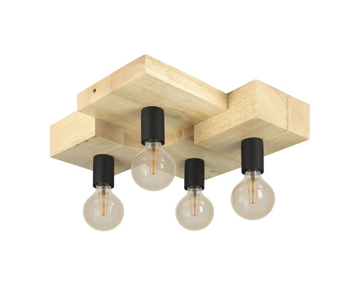 Lumină de tavan din lemn cu patru becuri