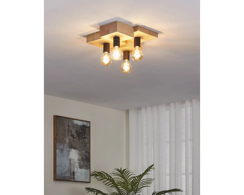 Lumină de plafon cu patru becuri și cadru din lemn